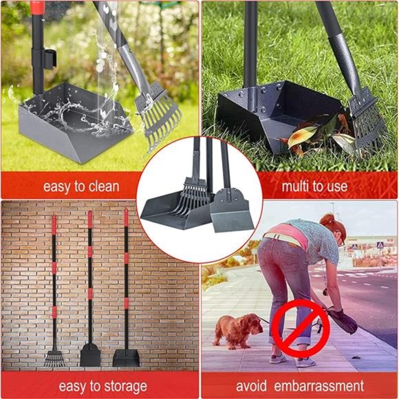 XL Poop Scooper for Large and Small Dogs with Long Handle, Metal Tray and Rake - Picture 5 of 7